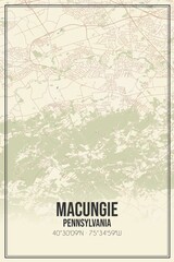 Retro US city map of Macungie, Pennsylvania. Vintage street map.