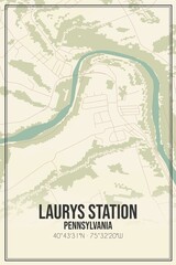 Retro US city map of Laurys Station, Pennsylvania. Vintage street map.