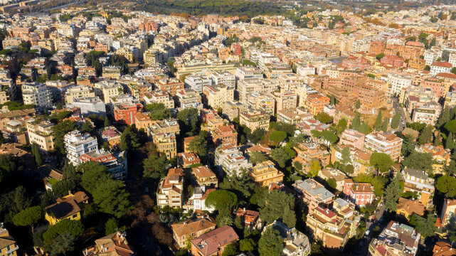 Aerial view of Parioli district in Rome, Italy.
