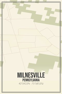 Retro US city map of Milnesville, Pennsylvania. Vintage street map.