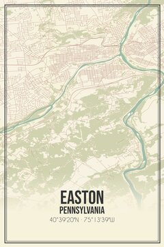 Retro US City Map Of Easton, Pennsylvania. Vintage Street Map.