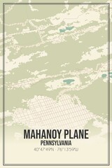 Retro US city map of Mahanoy Plane, Pennsylvania. Vintage street map.