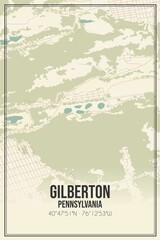 Retro US city map of Gilberton, Pennsylvania. Vintage street map.