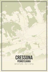 Retro US city map of Cressona, Pennsylvania. Vintage street map.