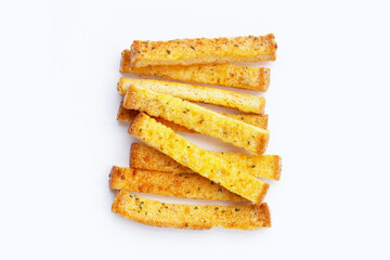 Garlic bread sticks isolated on white