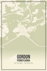Retro US city map of Gordon, Pennsylvania. Vintage street map.
