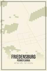 Retro US city map of Friedensburg, Pennsylvania. Vintage street map.