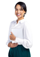 PNG Studio shot of a young businesswoman using a digital tablet against a grey background