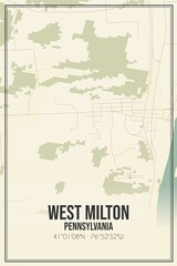 Retro US city map of West Milton, Pennsylvania. Vintage street map.