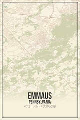 Retro US city map of Emmaus, Pennsylvania. Vintage street map.