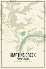 Retro US city map of Martins Creek, Pennsylvania. Vintage street map.