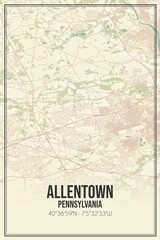 Retro US city map of Allentown, Pennsylvania. Vintage street map.