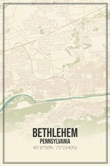 Retro US city map of Bethlehem, Pennsylvania. Vintage street map.