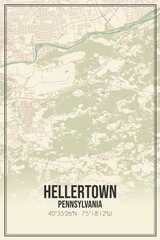 Retro US city map of Hellertown, Pennsylvania. Vintage street map.