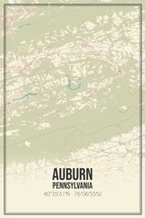 Retro US city map of Auburn, Pennsylvania. Vintage street map.