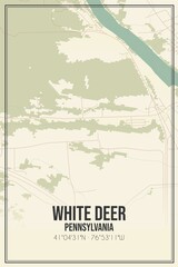 Retro US city map of White Deer, Pennsylvania. Vintage street map.