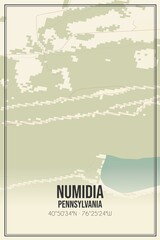 Retro US city map of Numidia, Pennsylvania. Vintage street map.