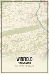 Retro US city map of Winfield, Pennsylvania. Vintage street map.