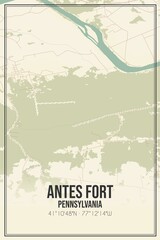 Retro US city map of Antes Fort, Pennsylvania. Vintage street map.