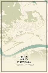 Retro US city map of Avis, Pennsylvania. Vintage street map.