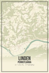 Retro US city map of Linden, Pennsylvania. Vintage street map.