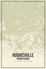 Retro US city map of Hughesville, Pennsylvania. Vintage street map.