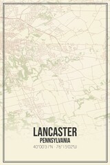 Retro US city map of Lancaster, Pennsylvania. Vintage street map.