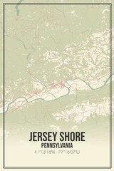 Retro US city map of Jersey Shore, Pennsylvania. Vintage street map.