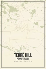 Retro US city map of Terre Hill, Pennsylvania. Vintage street map.