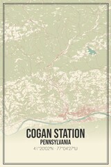 Retro US city map of Cogan Station, Pennsylvania. Vintage street map.