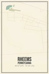 Retro US city map of Rheems, Pennsylvania. Vintage street map.