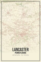 Retro US city map of Lancaster, Pennsylvania. Vintage street map.