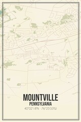 Retro US city map of Mountville, Pennsylvania. Vintage street map.