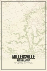 Retro US city map of Millersville, Pennsylvania. Vintage street map.