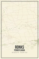 Obraz premium Retro US city map of Ronks, Pennsylvania. Vintage street map.