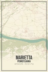 Retro US city map of Marietta, Pennsylvania. Vintage street map.
