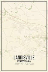 Retro US city map of Landisville, Pennsylvania. Vintage street map.