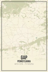 Retro US city map of Gap, Pennsylvania. Vintage street map.