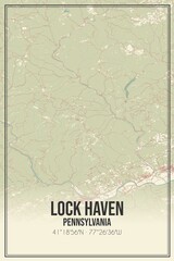 Retro US city map of Lock Haven, Pennsylvania. Vintage street map.