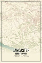 Retro US city map of Lancaster, Pennsylvania. Vintage street map.