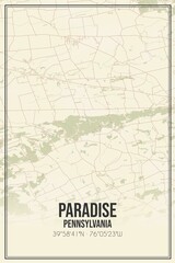 Retro US city map of Paradise, Pennsylvania. Vintage street map.