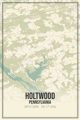 Retro US city map of Holtwood, Pennsylvania. Vintage street map.