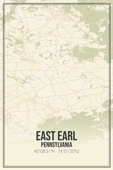 Retro US city map of East Earl, Pennsylvania. Vintage street map.