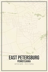 Retro US city map of East Petersburg, Pennsylvania. Vintage street map.