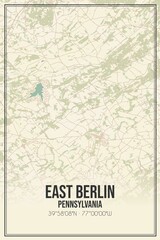 Retro US city map of East Berlin, Pennsylvania. Vintage street map.