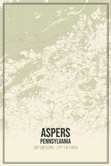 Retro US city map of Aspers, Pennsylvania. Vintage street map.