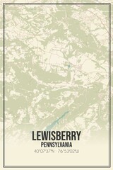 Retro US city map of Lewisberry, Pennsylvania. Vintage street map.