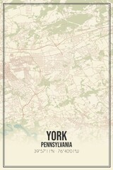 Retro US city map of York, Pennsylvania. Vintage street map.