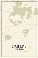 Retro US city map of State Line, Pennsylvania. Vintage street map.
