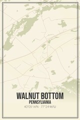 Retro US city map of Walnut Bottom, Pennsylvania. Vintage street map.